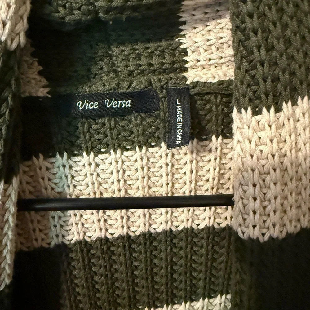 Nine West Olive and Cream Striped Cardigan - Picture 3 of 4